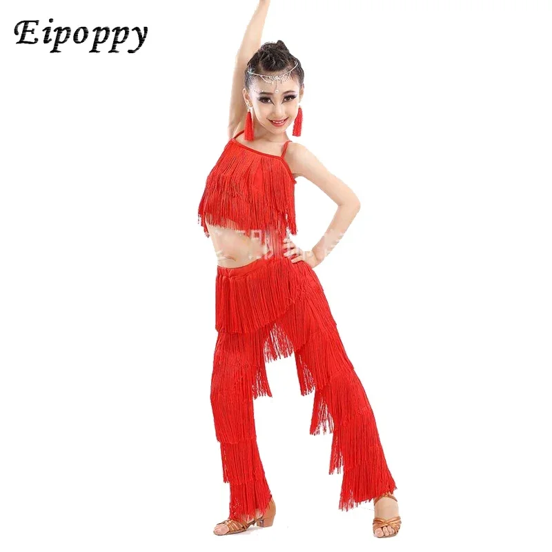 ชุดเต้นรำละตินสำหรับเด็กผู้หญิงชุดเดรสเต้นรำเสื้อกางเกง