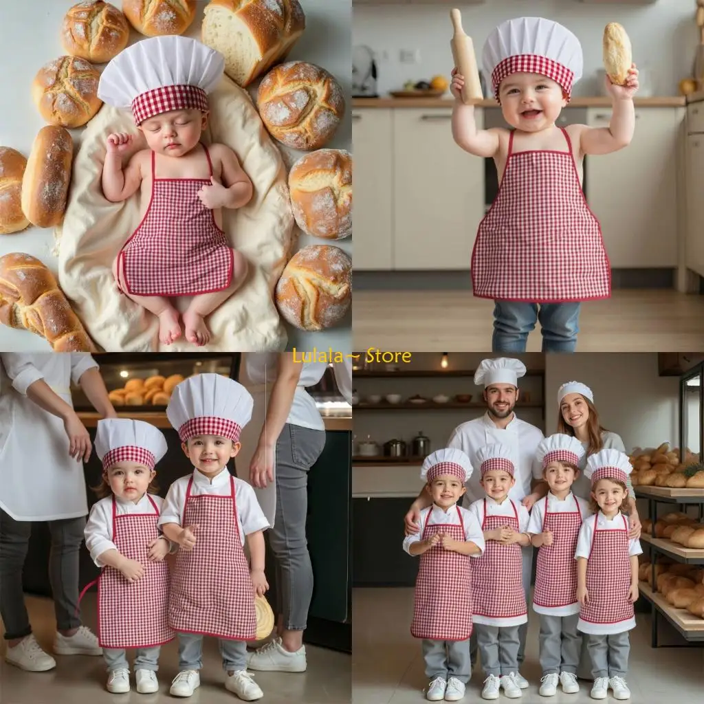 

Y4QA Chefs Apron and Hat Outfit Baby Photography Costume Clothing Newborns Photography Props Boy Girl Photo Clothes