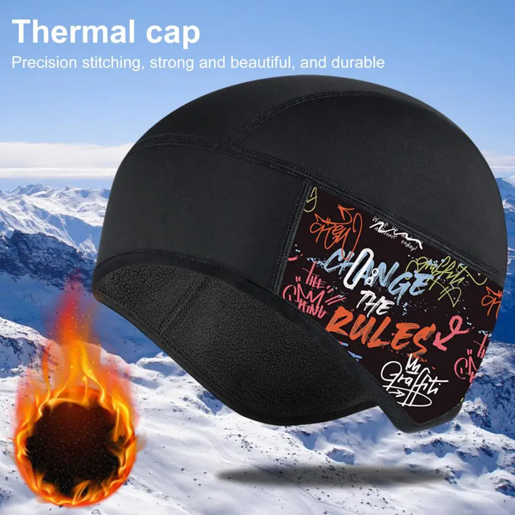 Winter Fleece Cycling Cap Windproof Thermal Skull Cap Helmet Liner with Glasses Holes Waterproof Fleece Lined Warm Cycling Hat