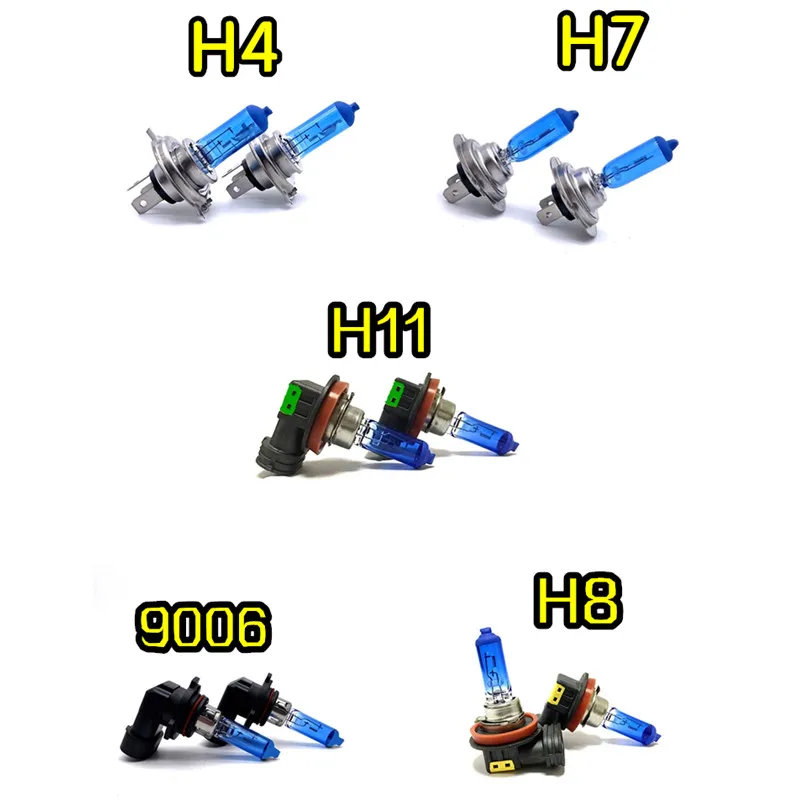

2 шт. галогенные лампы H4 H7 H8 H11, супербелые фары 12V55W, кварцевые, высокой мощности 100W, для авто, ближний/дальний свет, 6000K