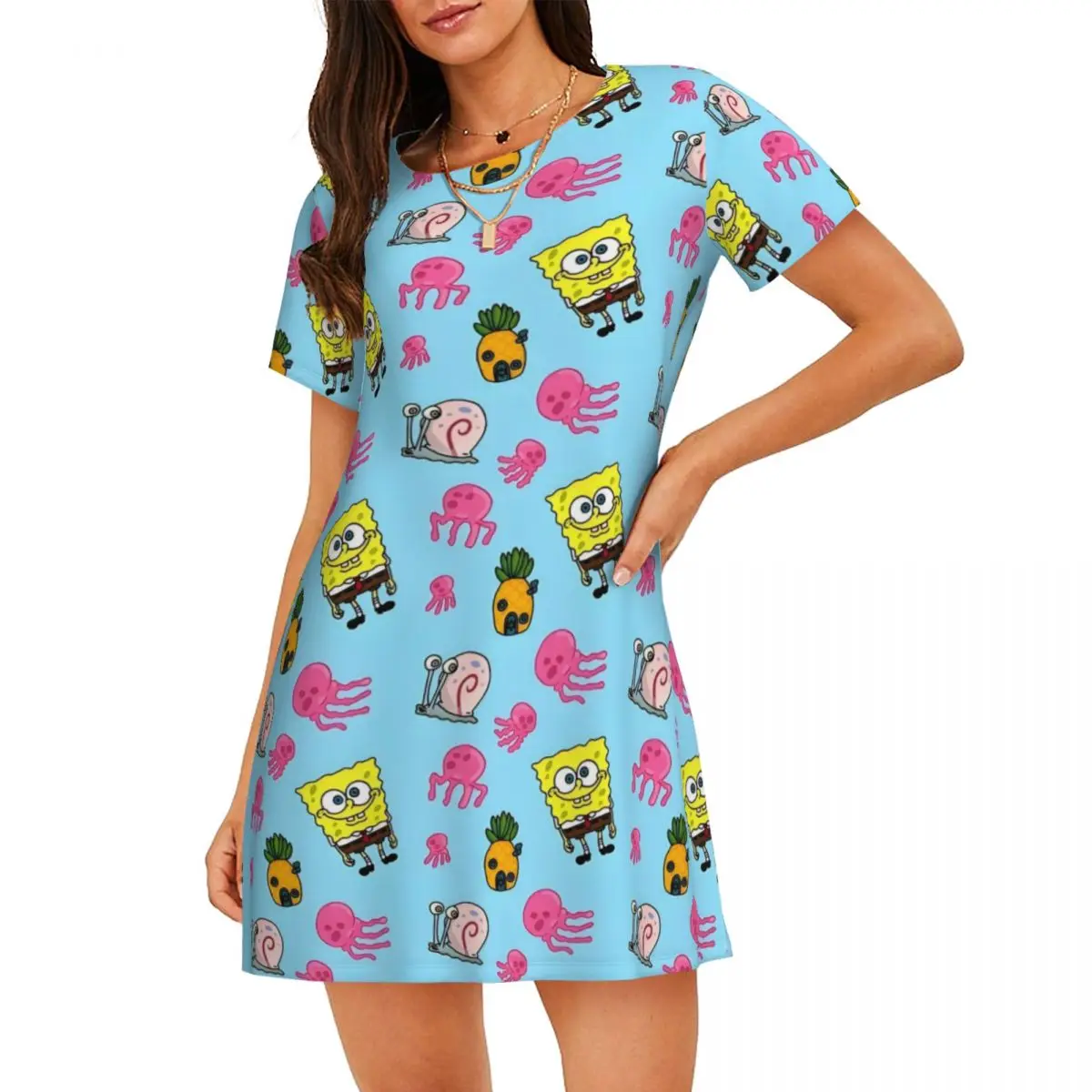 

Custom SpongeBobed Sleepshirts For Sleeping Travels Loose Sleepdress Pajama Animated Comedy Dress Soft Nightdress Sleepwear