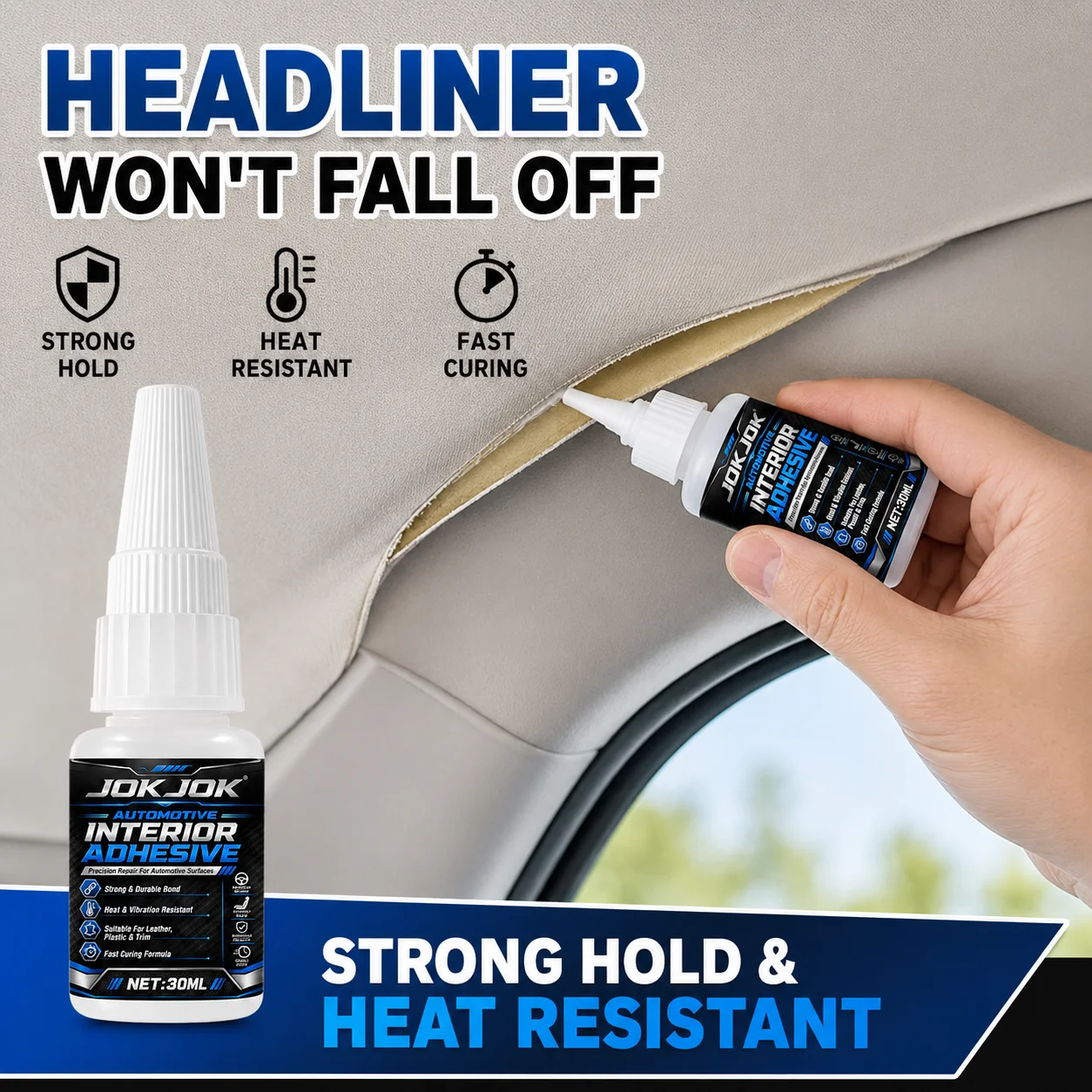 JOKJOK Car Headliner Adhesive Roof Liner Repair Glue Heat Resistant Quick Dry For Interior Trim Leather Plastic