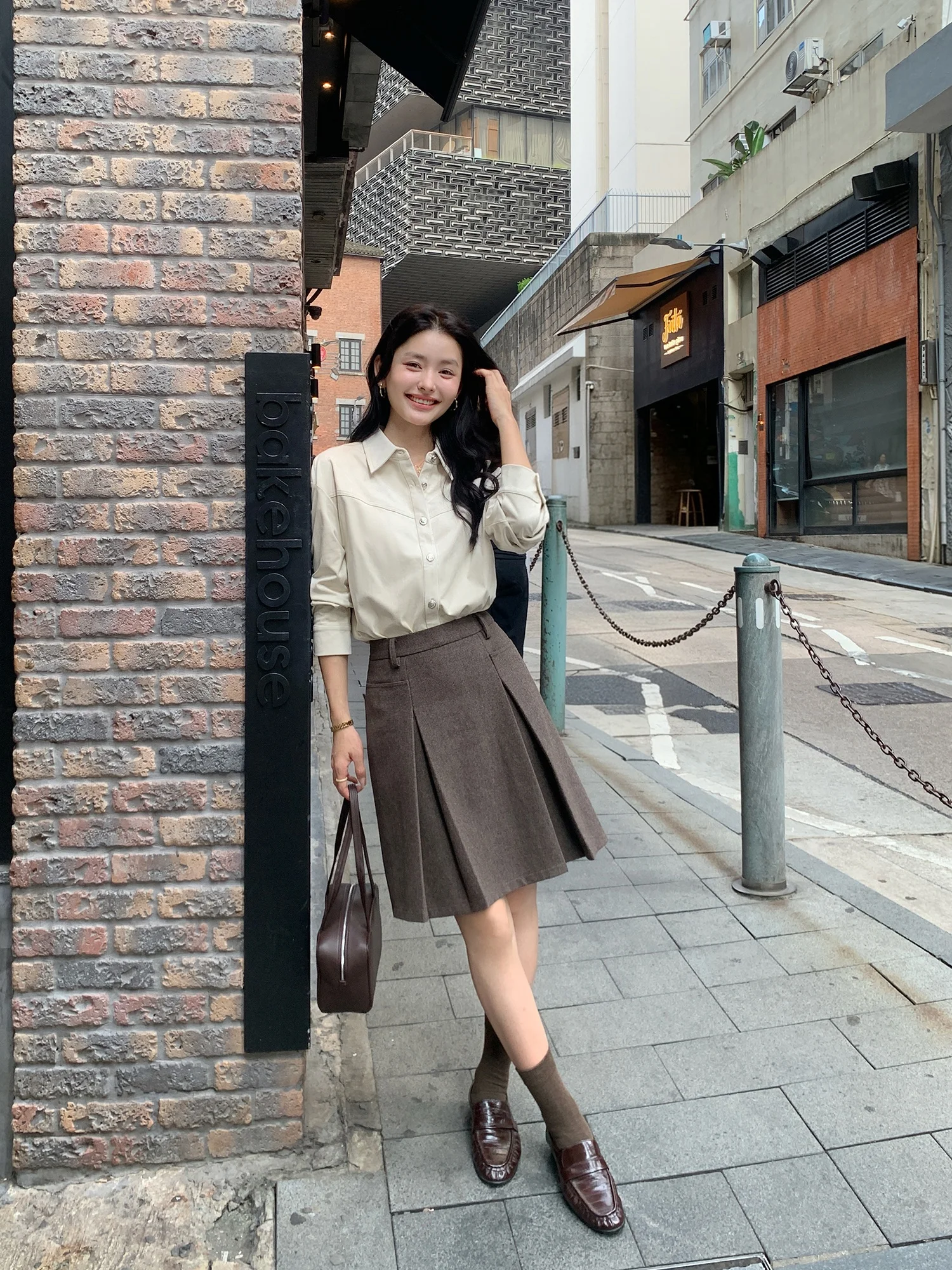 Pusumede High Waist Woolen Plaid Pleated Skirt Women's Autumn Winter A-Line  Skirt Casual Style Ladies' Fashion
