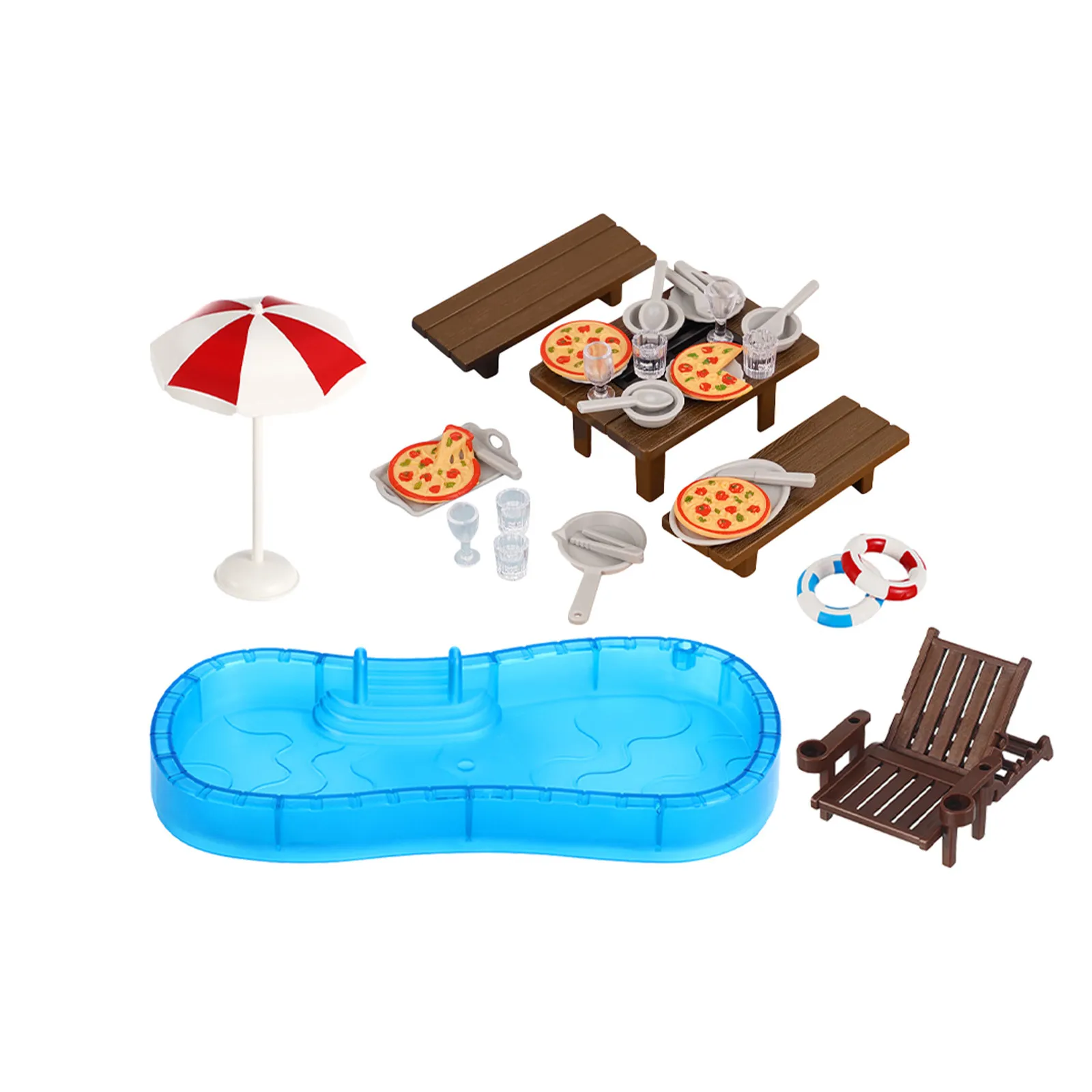 

2 комплекта ярких миниатюрных пляжных аксессуаров: надувной круг для бассейна, пляжный шезлонг для декора кукольного домика, мини-мебель для сада своими руками