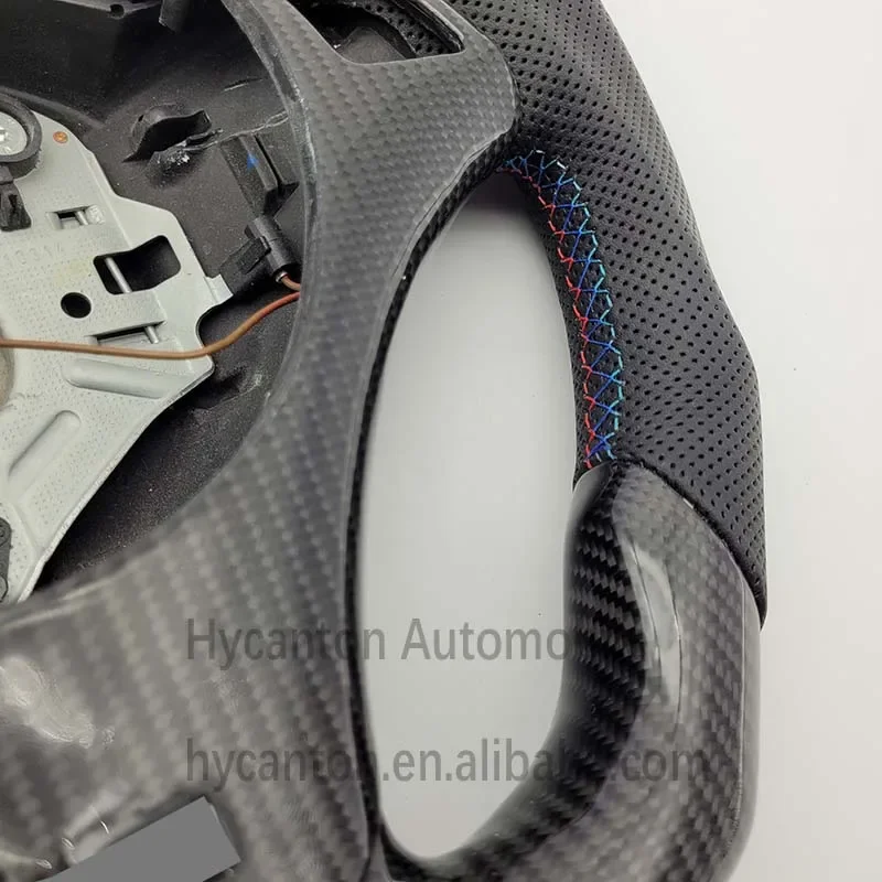 عجلة قيادة من ألياف الكربون من الجلد المثقوب عالية الجودة أداء M لعجلة القيادة E90 #5