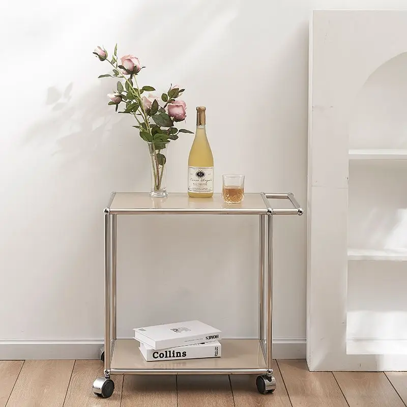 Medieval small coffee table, metal setting on the side of the sofa, trolley mobile rack