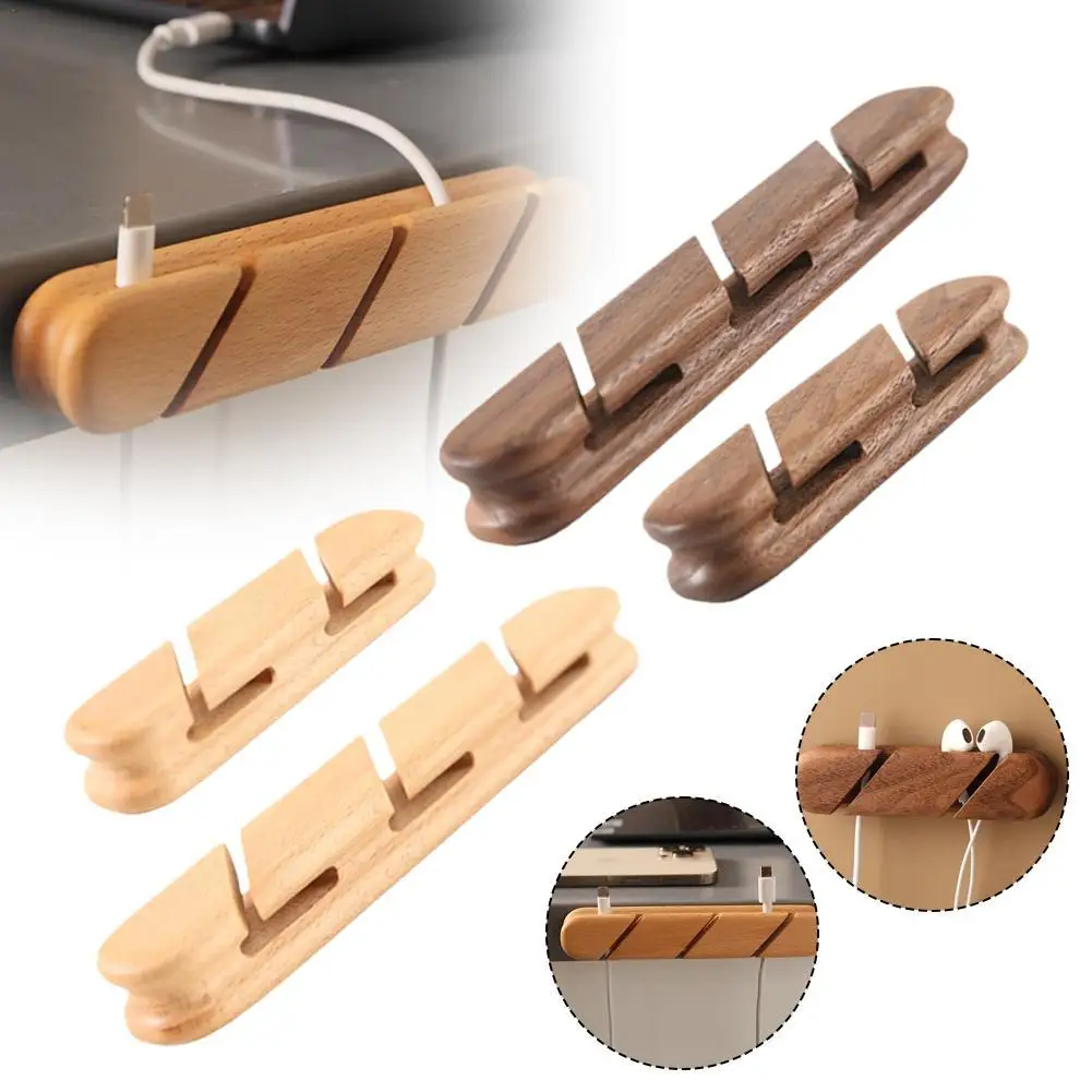 

Black Walnut Solid Wood Desktop Fixed Data Fixed Earphone Cable Clip Storage Organizer