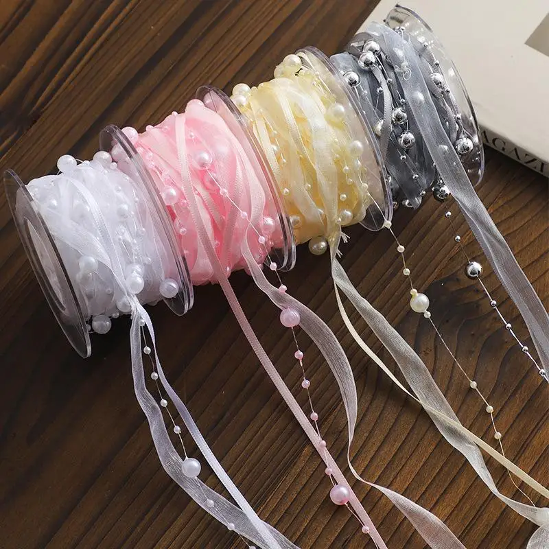1 Roll 4.5m Bead Yarn Florist Materials Gift Wrapping Pearl Ribbon Creative Clothing Sewing Beaded Pearls Flower Wrapping Ribbon
