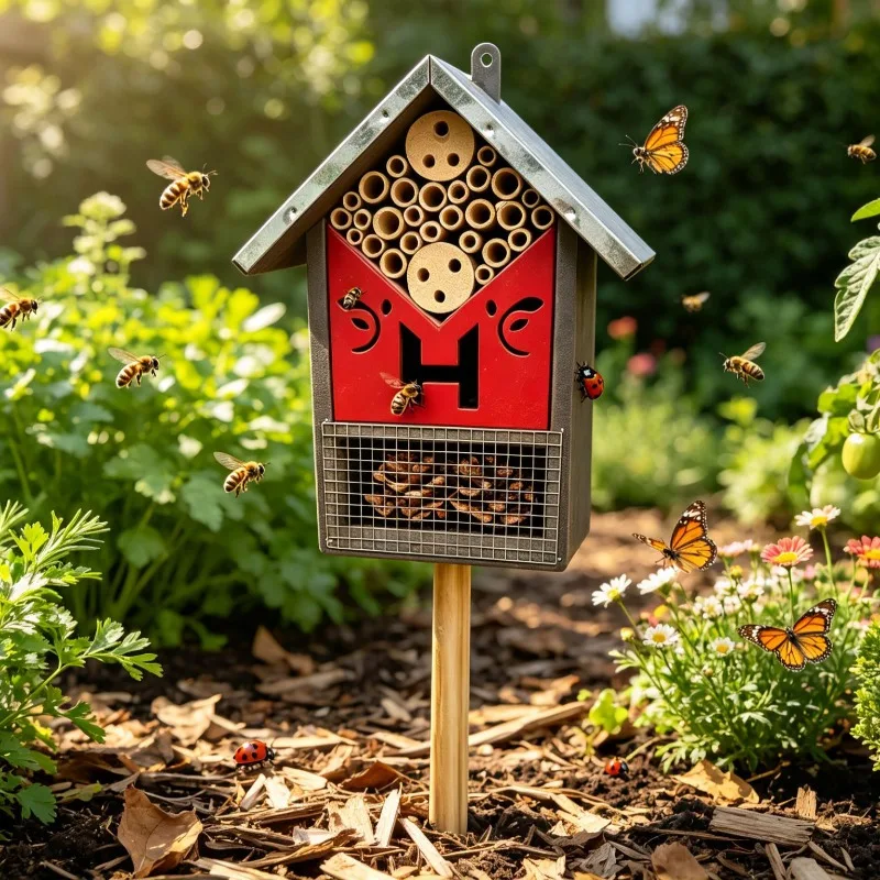 FSC Wooden Insect Hotel, Bee and Ladybug Insect Lodge, Pollinator Bug House for Garden & Yard Decoration