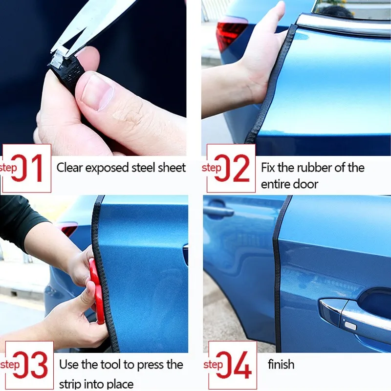 5/10m Car Door Anti Collision Strip with Steel Disc Bumper Trim Edge Scratch Protector Strip Sealing Guard Styling Car Decor