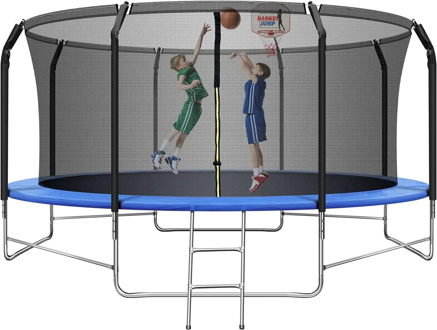 14FT Trampoline with Balance Bar & Basketball Hoop,1.4MM Thickened Recreational Trampoline for Kids & Adults, ASTM Approved