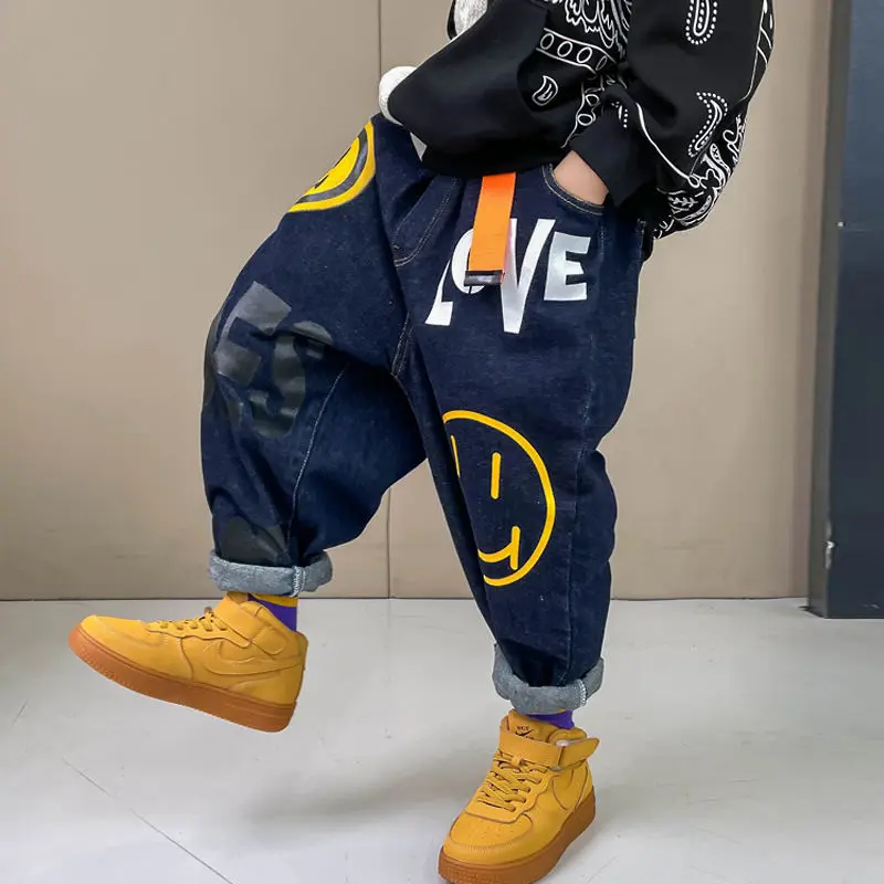 Baby Pants Spring Autumn Children's Fasshion Clothing Boys Hip Hop Letter Print Jeans 2023 New Children And Teens Trend Pants