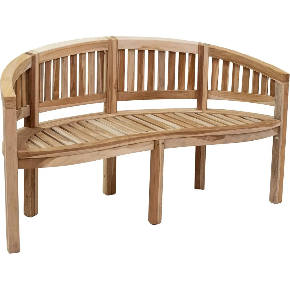 

Curved Teak Patio Bench with Backrest - Outdoor Garden Furniture for Front Porch or Balcony - 59 Inches Wide