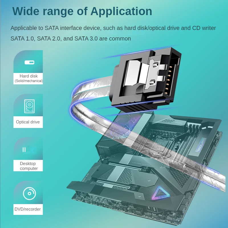 Silver SATA 3.0 Hard Drive Data Cable SATA3 6Gbps Fast Charge Cord DIY Straight Up Down Left Right Angle for HDD Hard Drive Disk