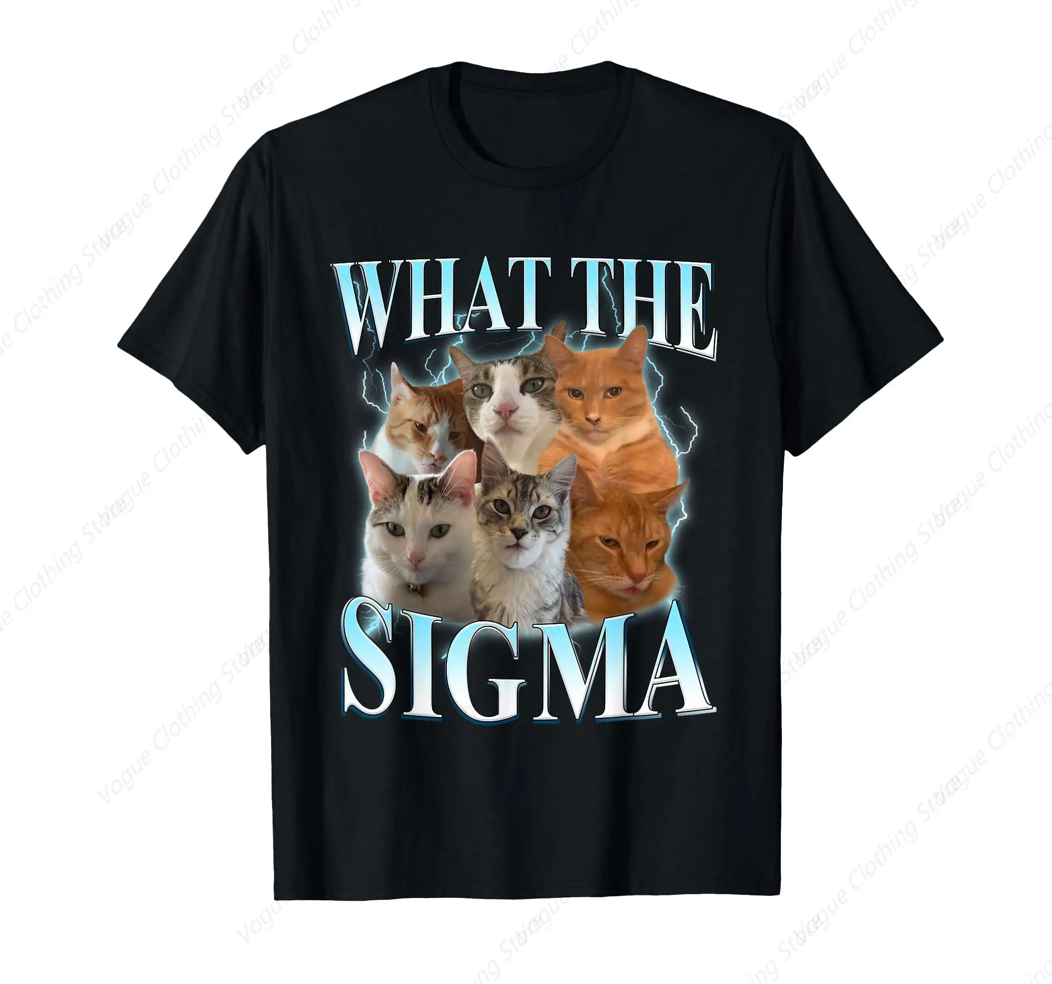 What The Sigma Lustiges Meme Katze für Männer Frauen Katzenliebhaber T-Shirt Sport Tops Geschenke Freizeit Lustige Grafik Kurzarm