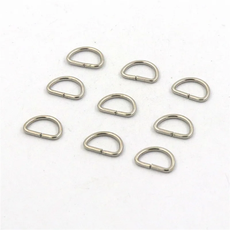 100 Pcs Rhodium Plated Inner Width 11mm Half Round Shaped Non Welded D Ring Jump Rings DIY Bag Accessories For Jewelry Making