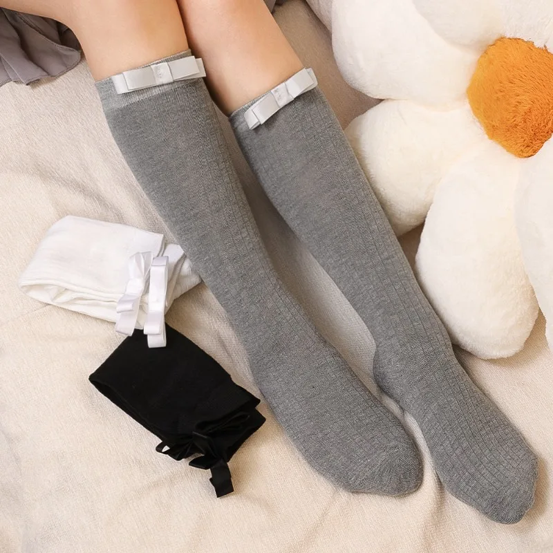 

Women Sweet Lolita Socks Bowknot Stockings Girls Long Soft Jk Uniform Knee Female Student Cute Japanese Style Knitted Sockings