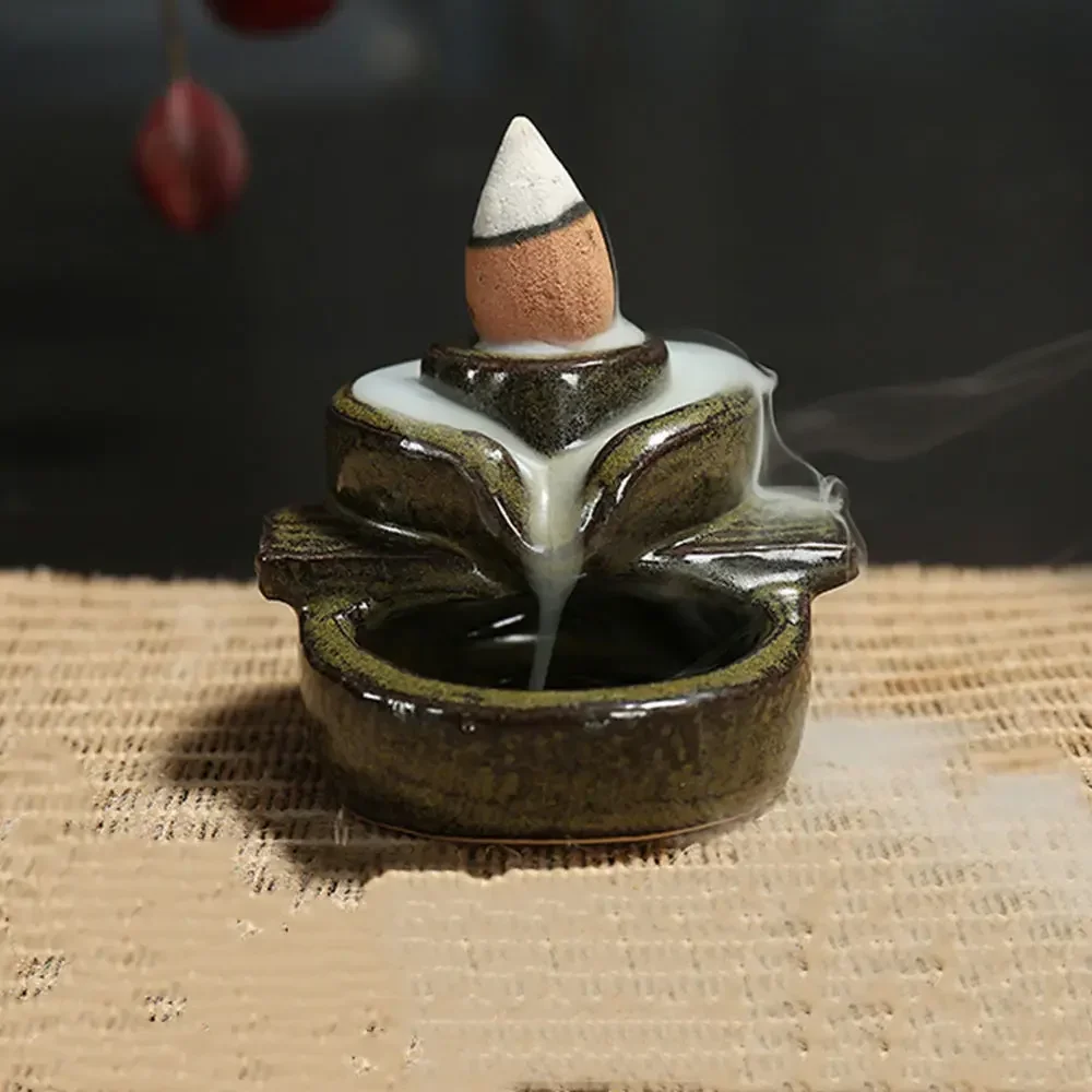 part Fountain Home Creative Ceramic Teahouse Buddha Decor Waterfall Office Mini Backflow Cones Censer Holder Burner Incense