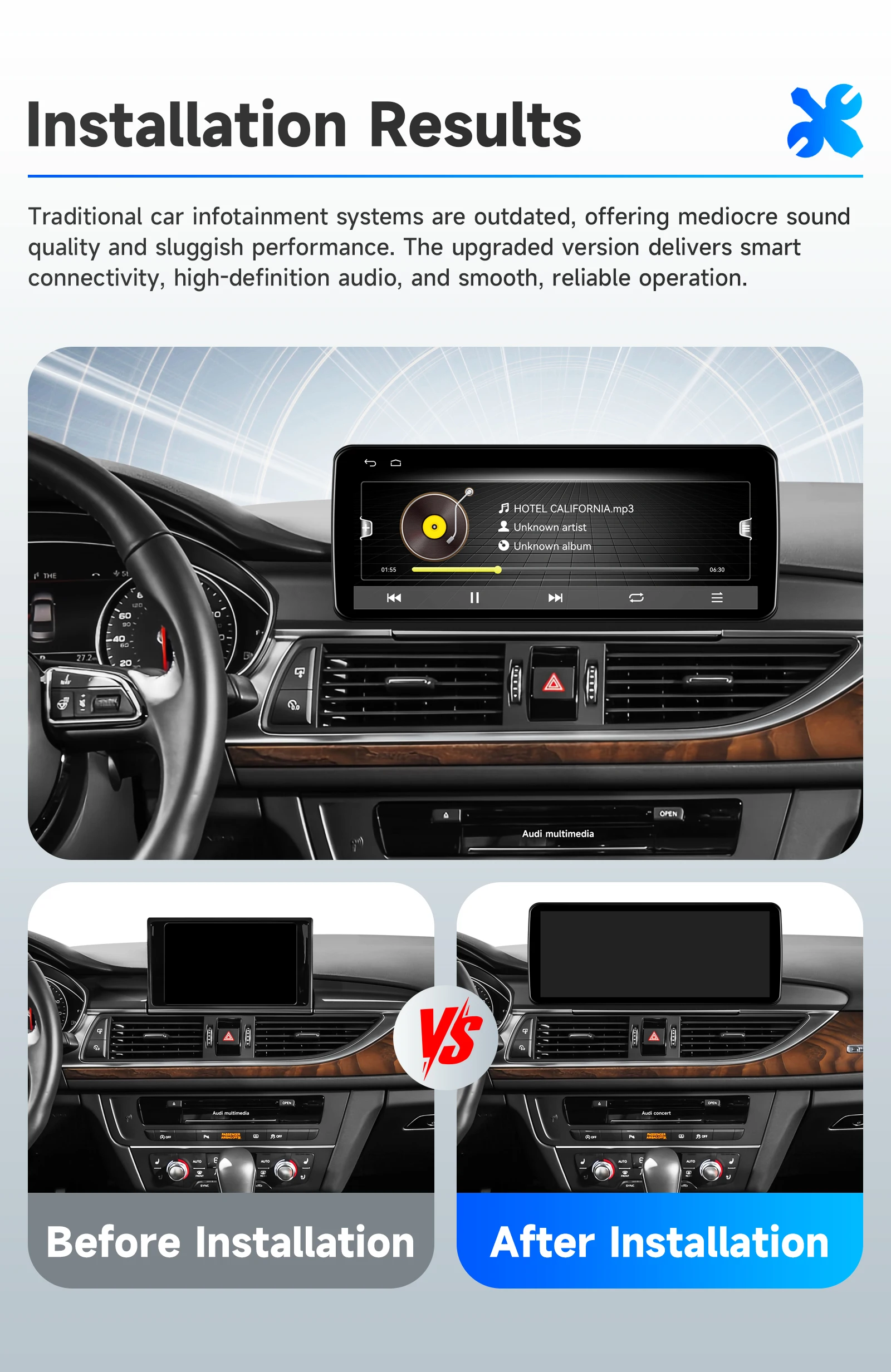 Hizpo 12,3" Linux-Bildschirm für Audi A6 C6 A7 C7 2016-2018 mit Wireless CarPlay, Android Auto, Airplay, Autoradio-Player, Stereo, GPS-Navigation, Audio, Original-Auto-CD-Player,