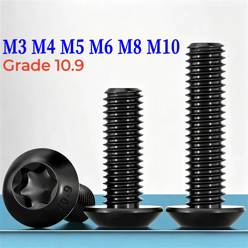 M3 M4 M5 M6 M8 M10 Grade 10.9 Black Torx Button Head Screw Six Lobe Torx Pan Round Head Bolts Tamper Proof Screw