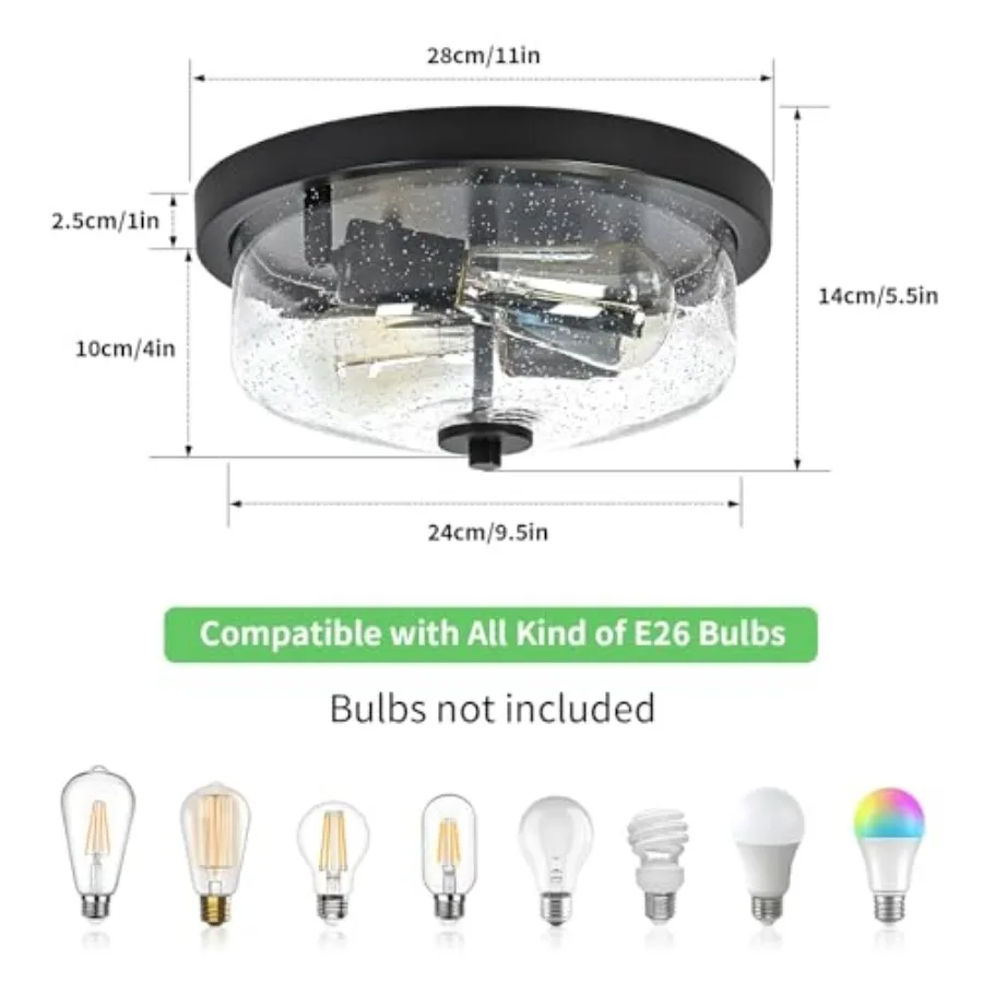 Flush Mount Ceiling Light Farmhouse Outdoor Porch Light Fixtures With Seeded Glass Shade, for Kitchen Hallway Foyer view 5