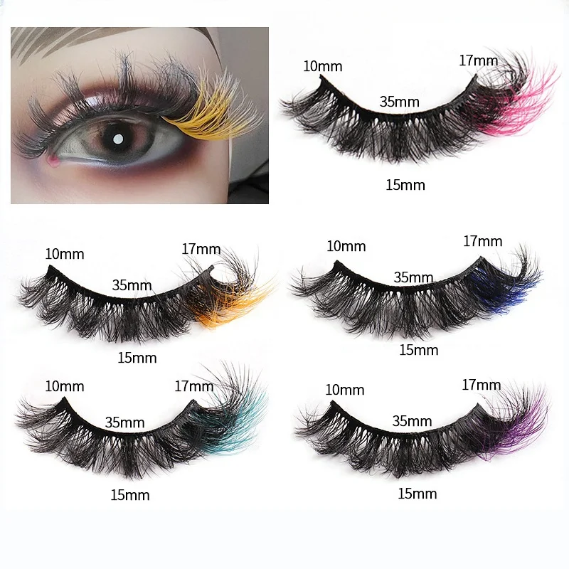 5 Pairs of colorful D-curved eyelashes Stage makeup The whole end of the eye colored false eyelashes are suitable for Halloween,