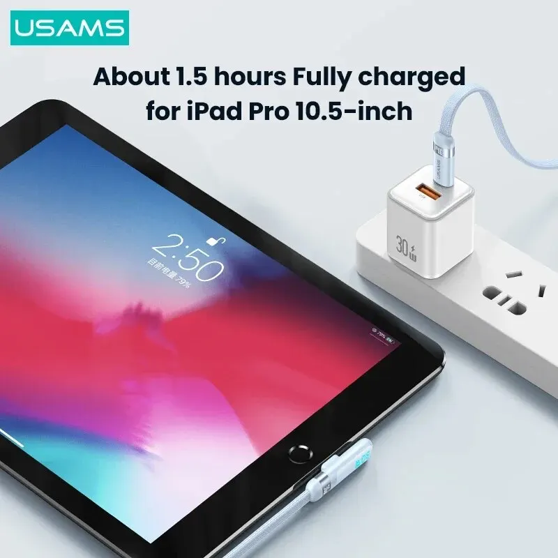 USAMS Elbowed USB Type C to iPhone Cable For iPhone 14 Pro Max 13 Digital Display PD 30W Fast Charging 90 Degree Gaming Cable