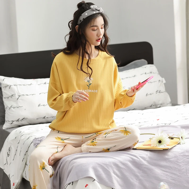 MIIOW Winter Pajamas for Women Corduroy Cotton Loungewear Sets Fashion Comfortable Sleepwear Loose Long Sleeve Clothes for Girls