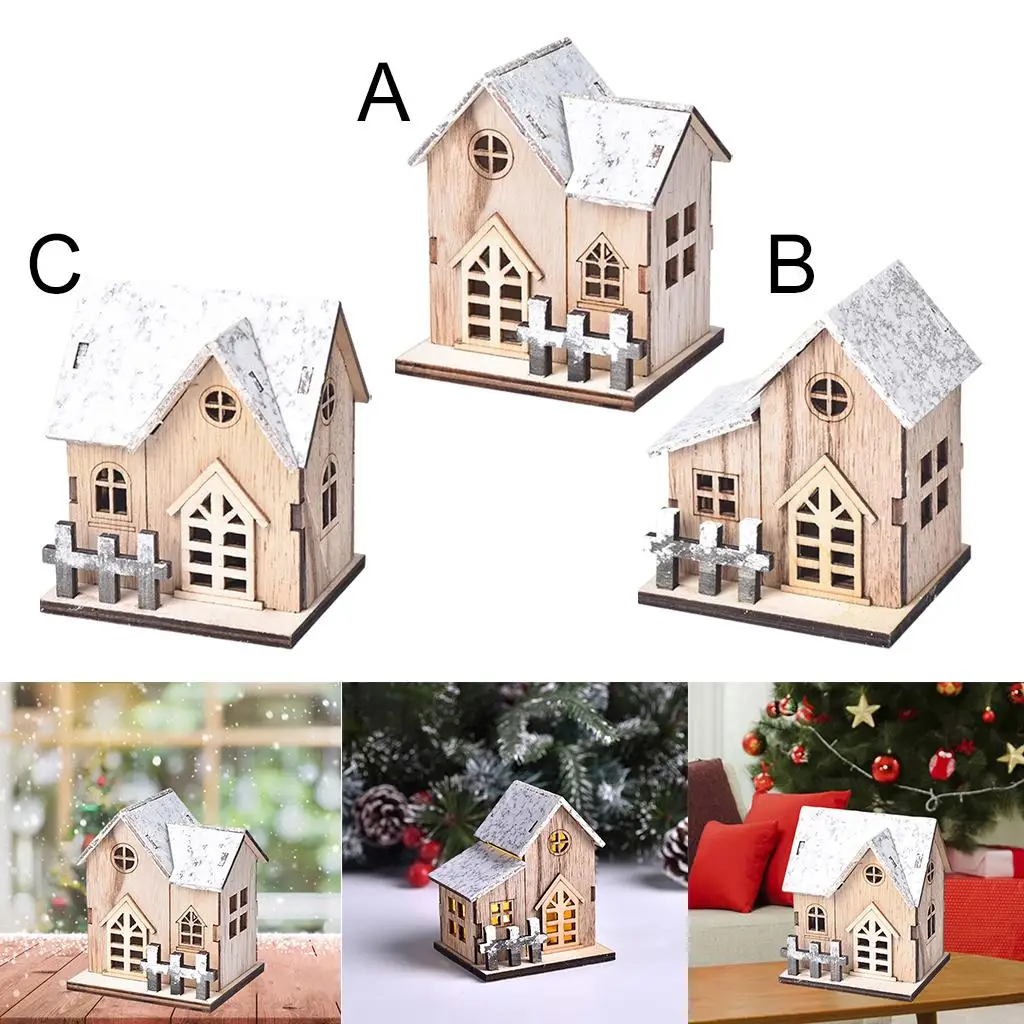 Christmas LED Light Wood House Luminous Cabin Decoration for