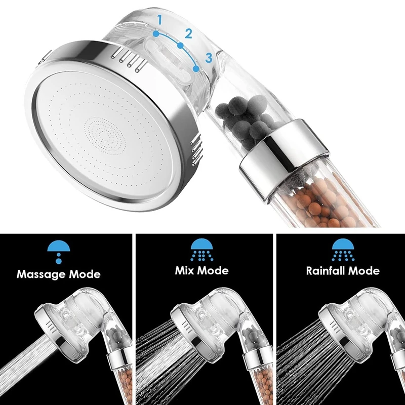 Shower Head With Hose Water-Saving Ion Hand Shower 3 Jet Types With Hanging Triple Filtration For More Water Pressure