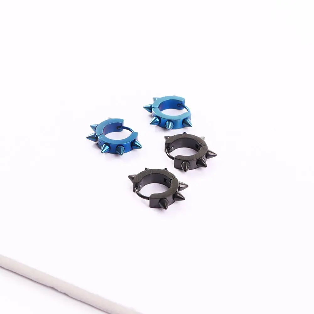 Punk Rock Gothic Stainless Steel Fashion Black Rivet Accessories Hoop Earrings Stud Earring Jewelry