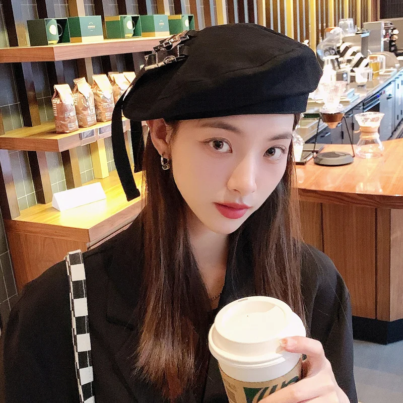 Korean Spring Autumn Hat Women's Japanese-Style and Internet-Famous Ins Double Strap Beret Fashion Personalized Minori