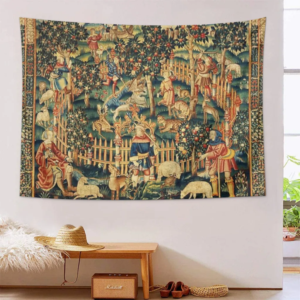 MEDIEVAL HUNTING OF BIRDS WITH Wall Hanging Tapestry Home Wall Decoration