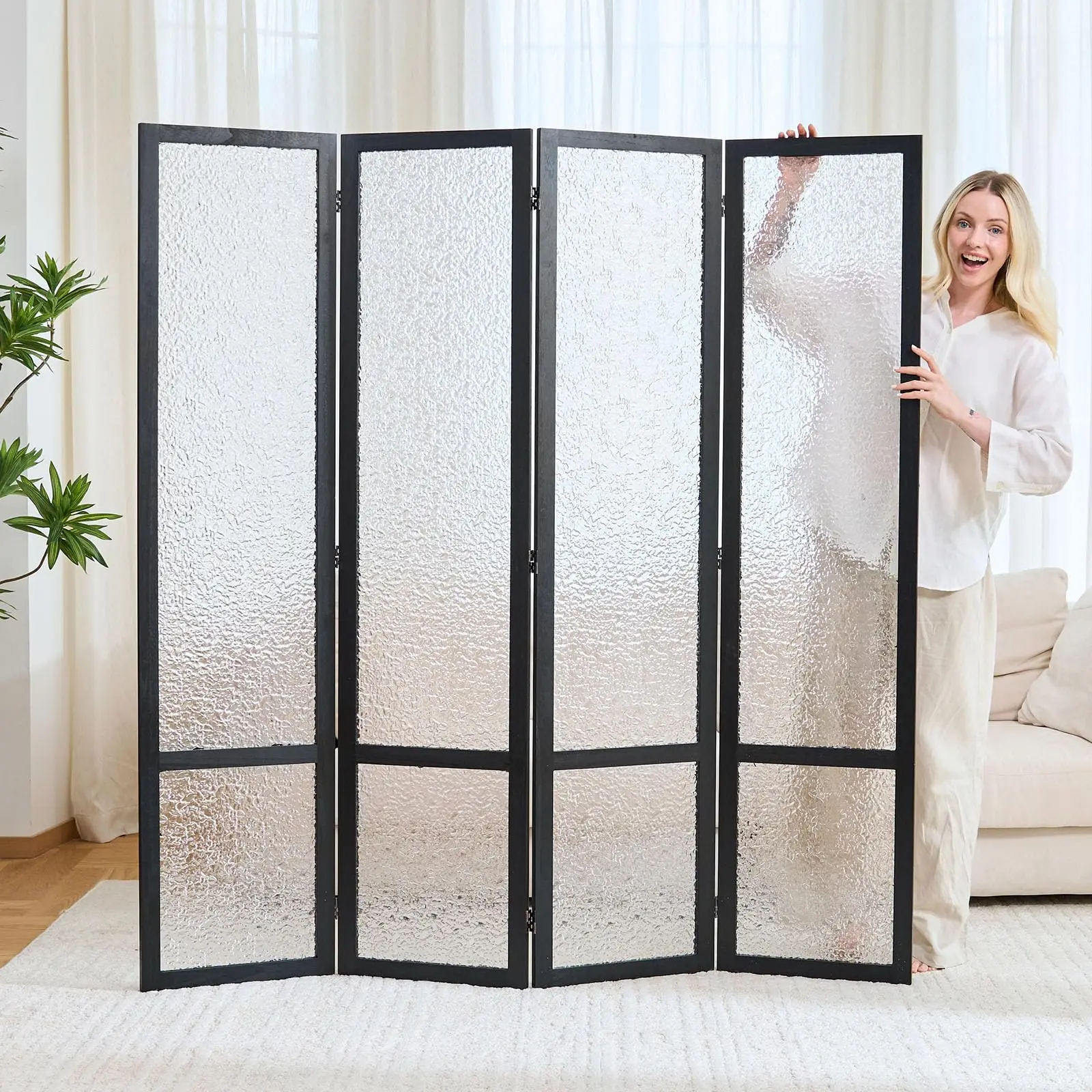 4 Panel Acrylic Room Divider Privacy Sn - Freestanding Frosted Translucent Partition, Lightweight ern for Home Office