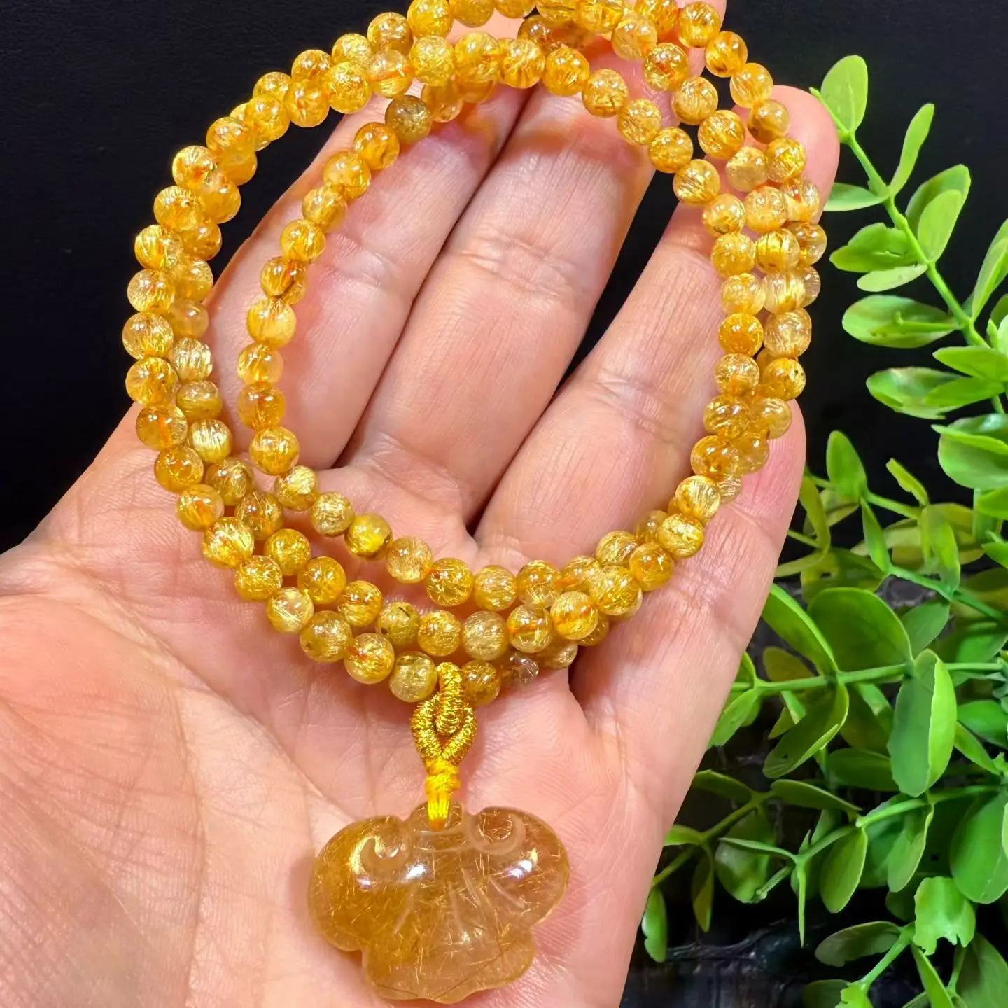 

Natural Gold Rutilated Quartz 3 Laps Bracelet Necklace 5.6mm Crystal Woman Men Clear Round Beads Rutilated Jewelry Brazil AAAAA