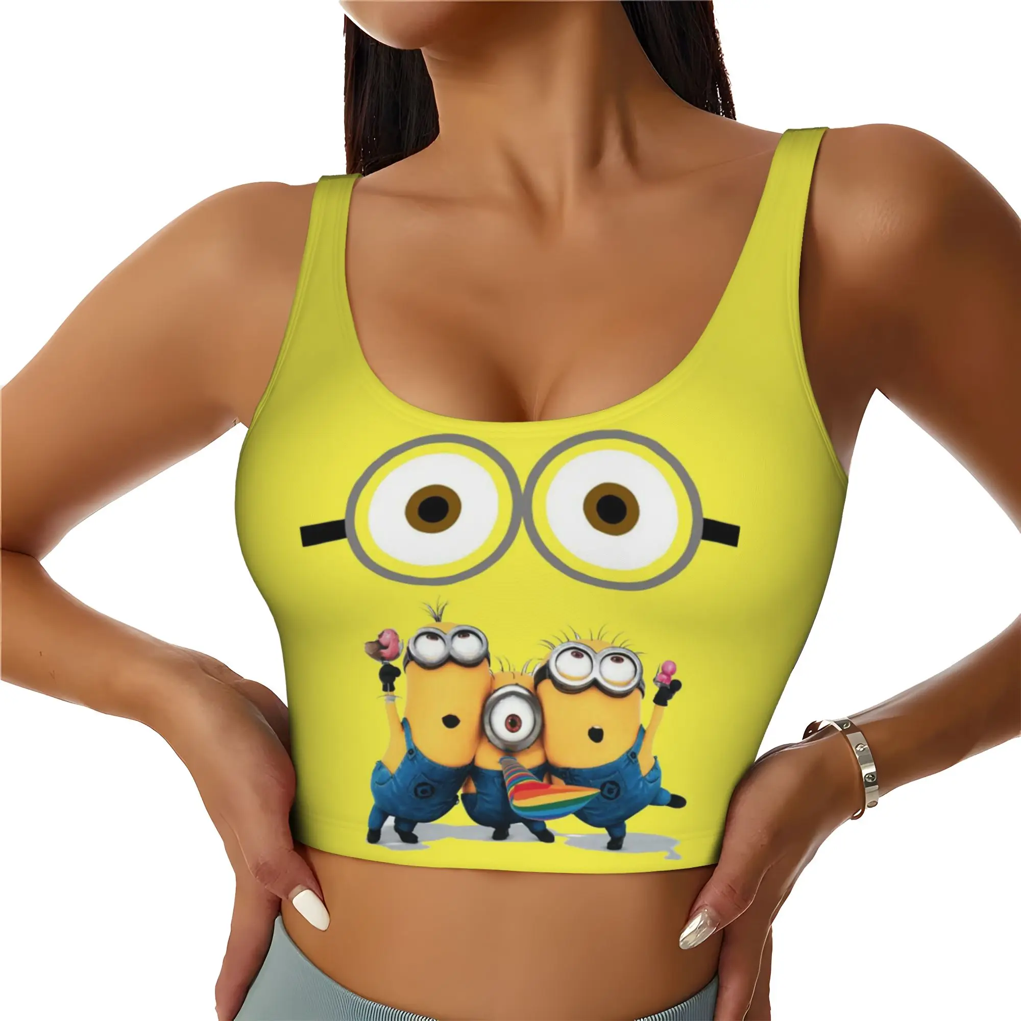 novas-regatas-cropped-esportivas-femininas-personalizadas-com-estampa-de-anime-minion-para-treino-e-corrida