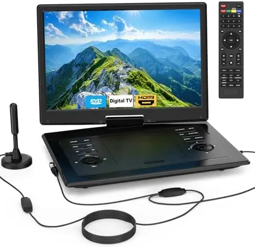 

Портативный 17,9-дюймовый телевизор/плеер с HD-экраном, поворотным механизмом, тюнером ATSC, HDMI, USB и встроенным аккумулятором для путешествий и кемпинга