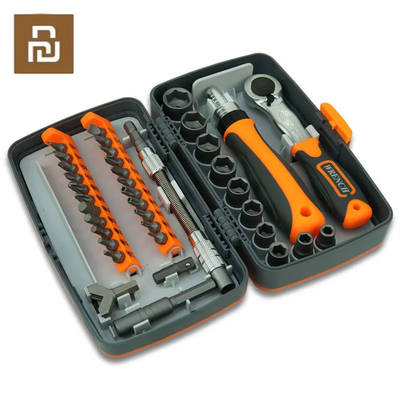 xiaomi 38 em labor saving catraca chave de fenda multiuso conjunto chave de soquete kit de bits de chave de fenda ferramentas manuais de reparo domestico 01