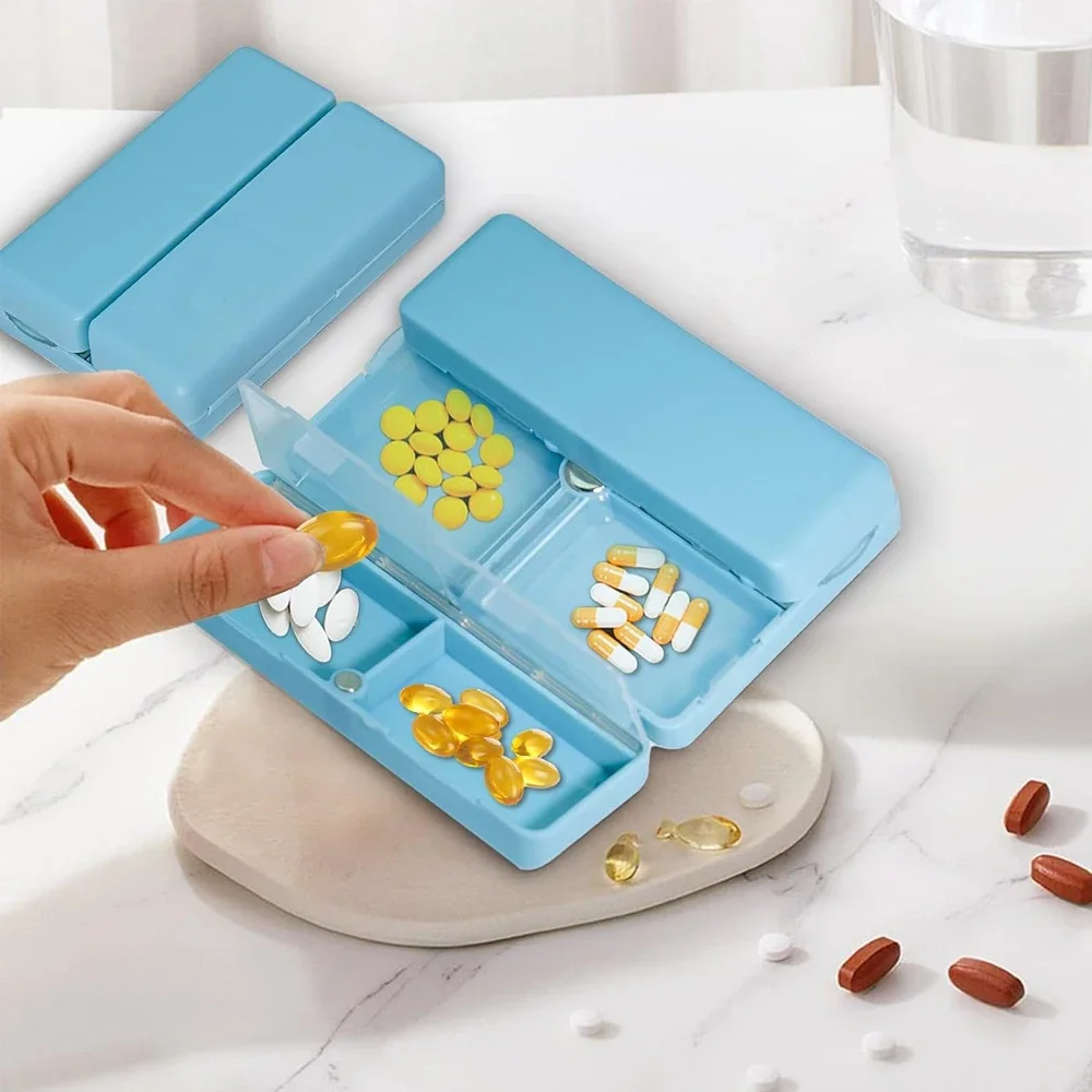 Magnetic Foldable Weekly Pill Organizer,7 Compartments Portable Travel pill Case,Small pill Box for Purse Pocket to Hold Vitamin