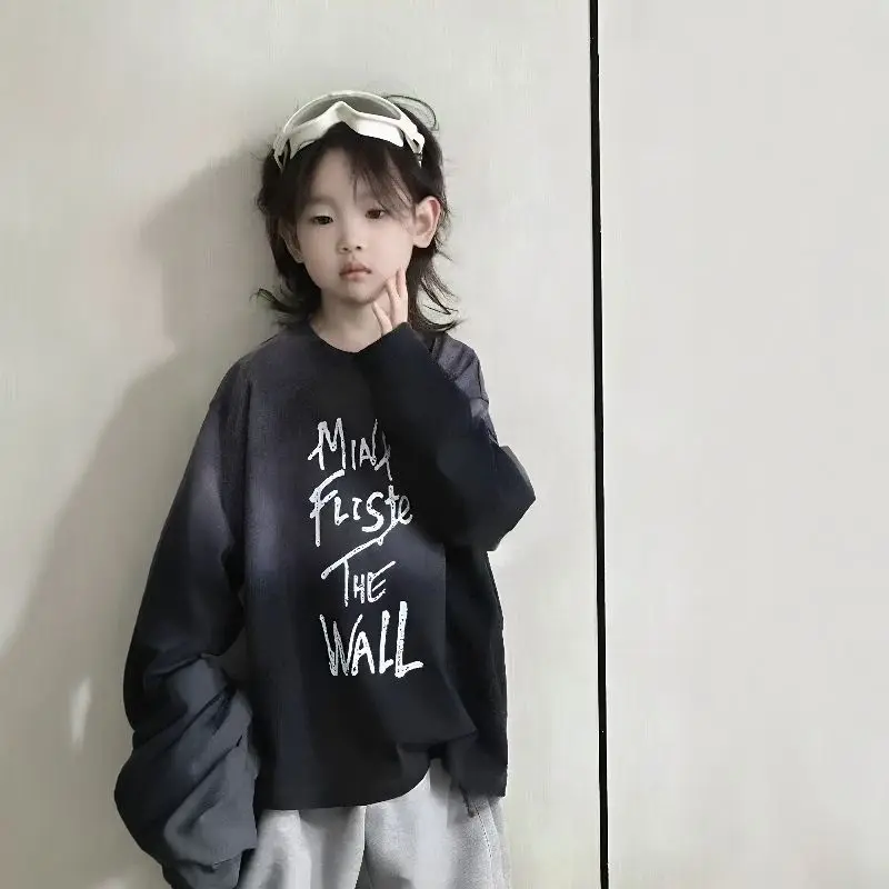 

Boys Long-sleeved Crew Neck T-shirt 2025 Autumn New Children's Tie-dye Handsome Top Fashionable Boys Bottoming Shirt Tide