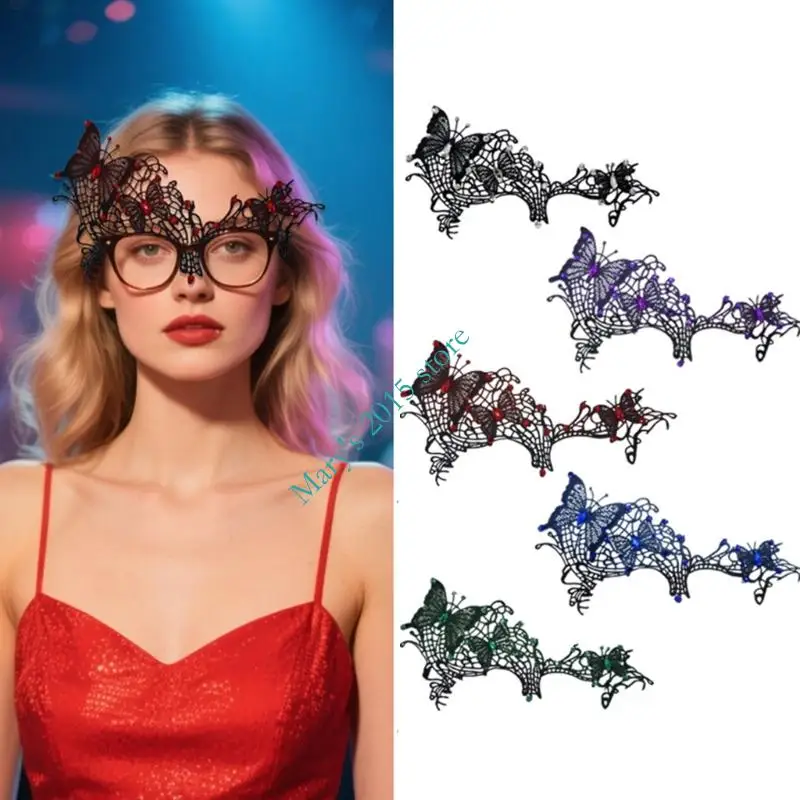 

E15F Sparkling Rhinestones Lace Eye Cover Party Masquerades Accessory Breathable Mask Portable Travel Friendly Decoration