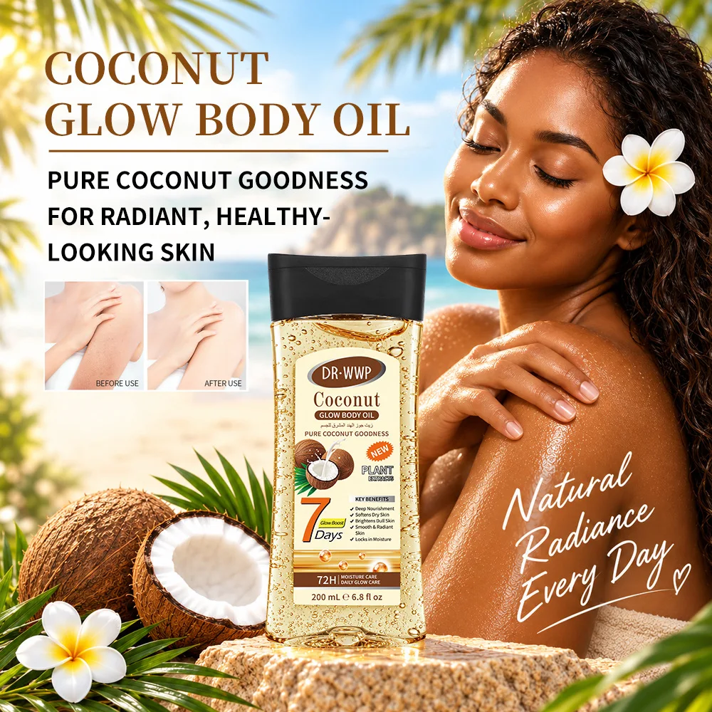 200ml Coconut Glow Body Oil Moisturizing Nourishing Skin Lightening Whitening Massage Oil for Body Scraping Dry Skin Care