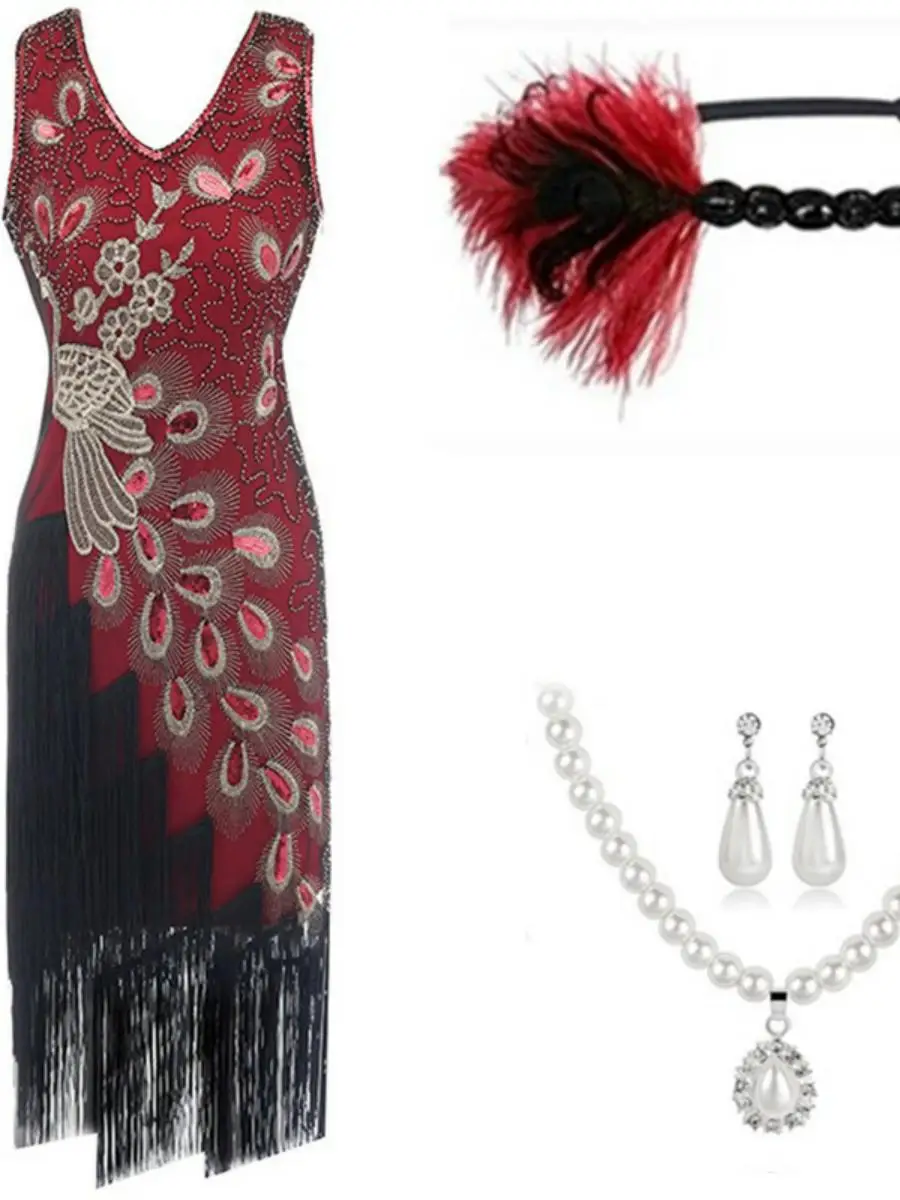 

Хэллоуин Винтаж 920S Блестящая кисточка Вечернее платье Svel V-Ne Dr Par Wear ort Юбка ape Другой материал