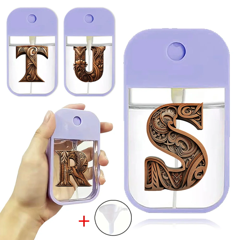 

Refillable Perfume Bottle Portable Alcohol Disinfectant Split Bottle With Funnel Leakproof For Travel Wood Art Letter Pattern