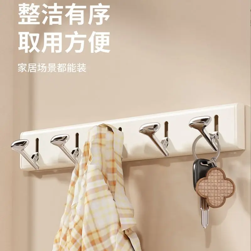 Wall Mounted Adhesive Hook Rack 5 Hooks Cream White Heavy Duty Waterproof Hanger For Coat Towel Key Bag Home Bathroom Bedroom