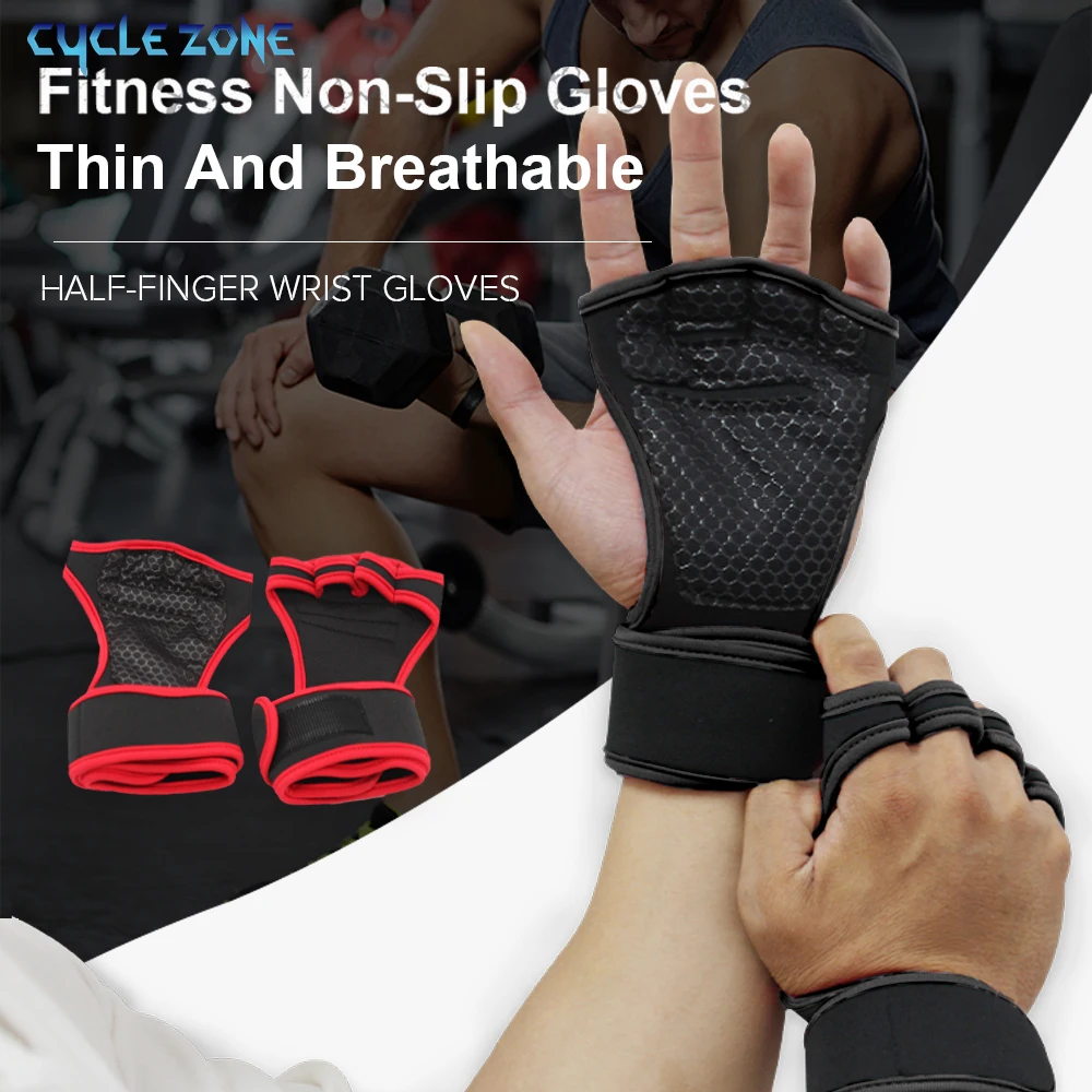 Guantes de entrenamiento de pesas de medio dedo para hombres y mujeres, guantes protectores de palma para muñeca deportiva, guantes antideslizantes para gimnasio y ciclismo, color negro