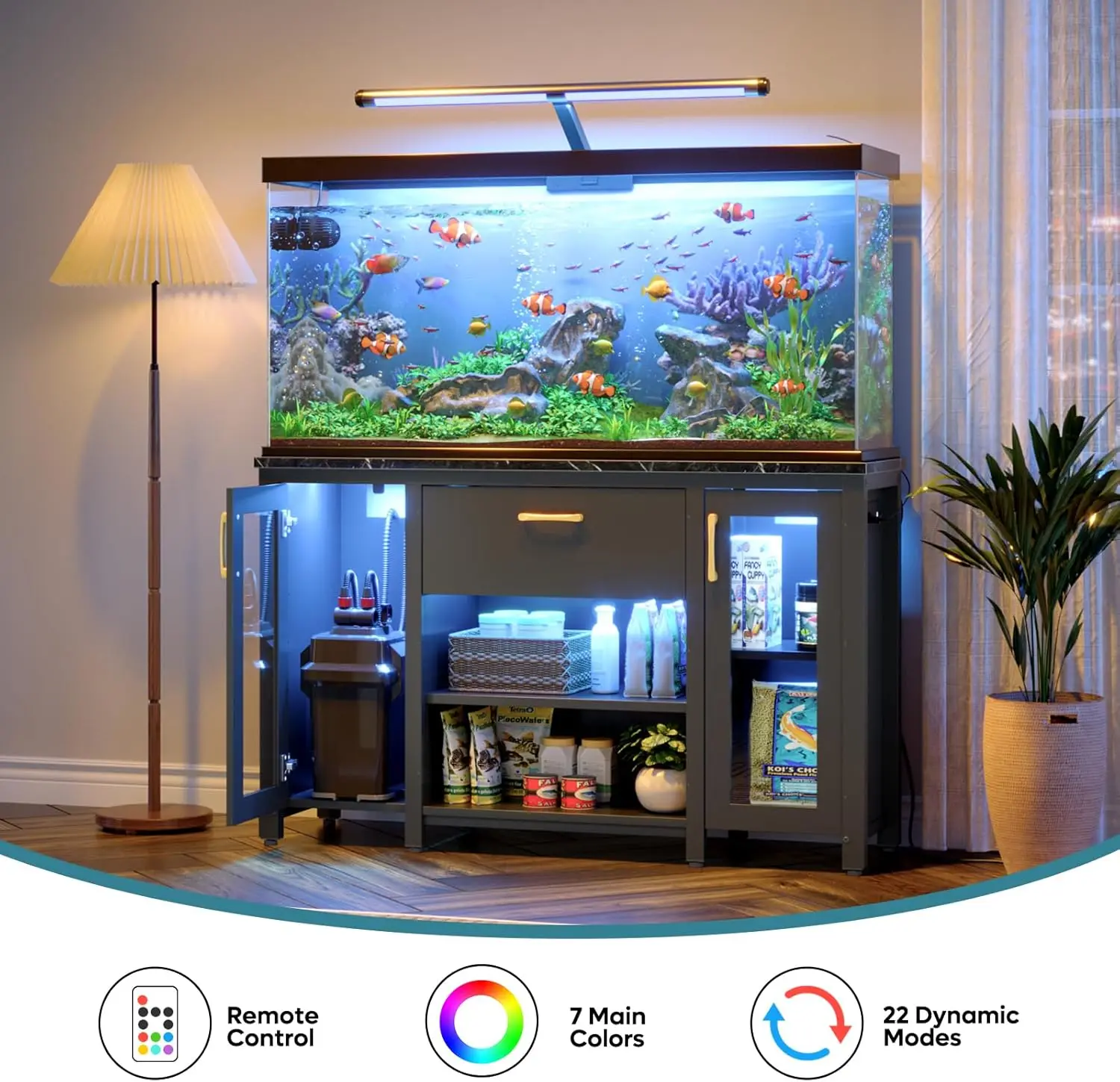 55 Gallon Fish Tank Stand with Power Outlet & LED Light, 49.2