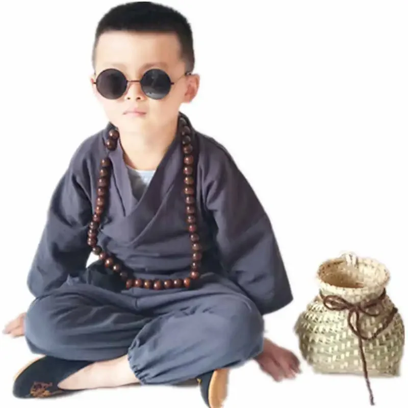 

Buddhist Priests Bonze Monk Costume For Children Kids Shaolin Temple Clothes Funny Halloween Cosplay Studio Photography Clothing