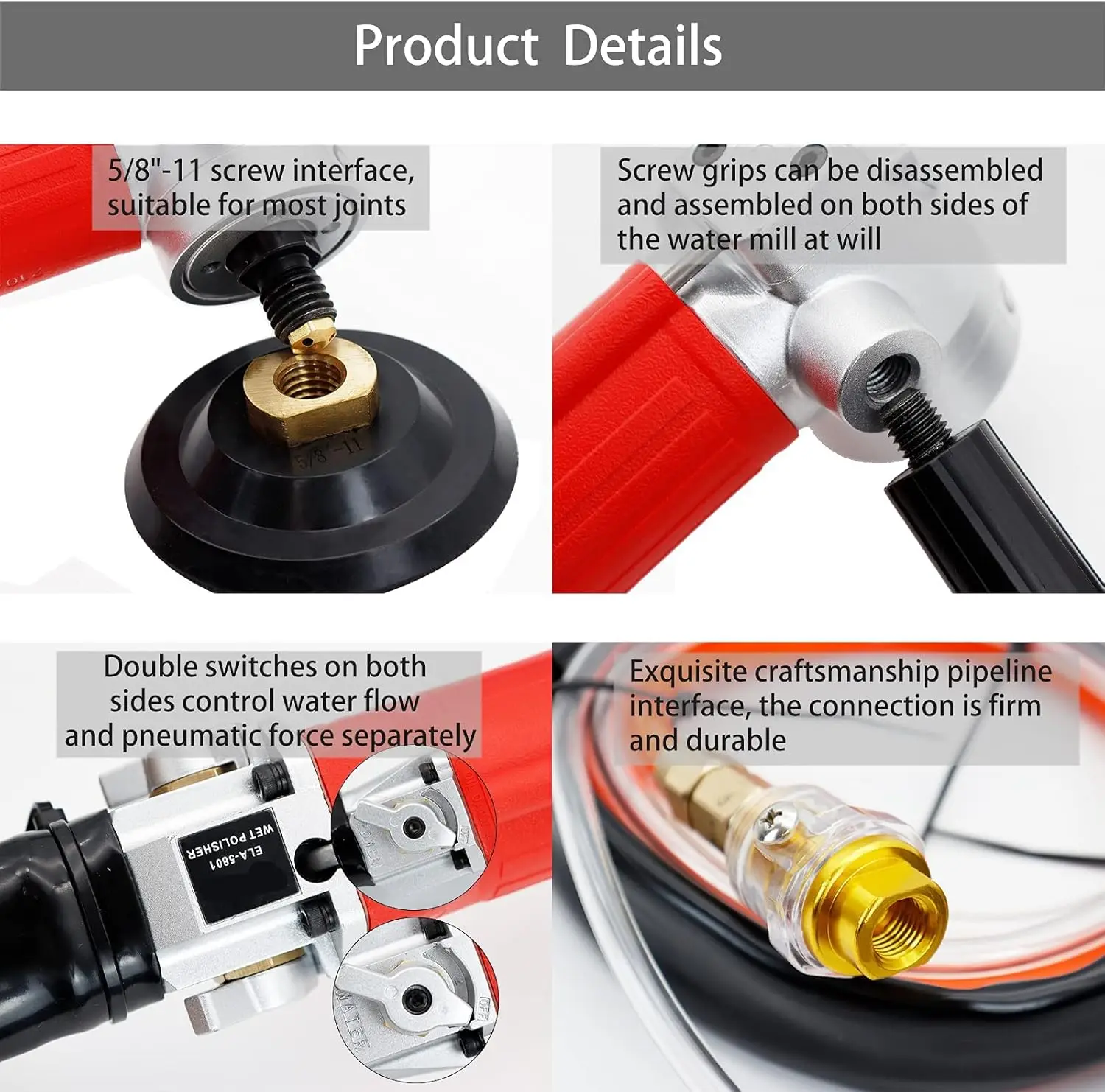 Air Stone Polishers 4 Inch Pneumatic Water Grinders Air Powered Wet Sander with Rear Exhaust 5500 Rpm for Granite Marble Concret