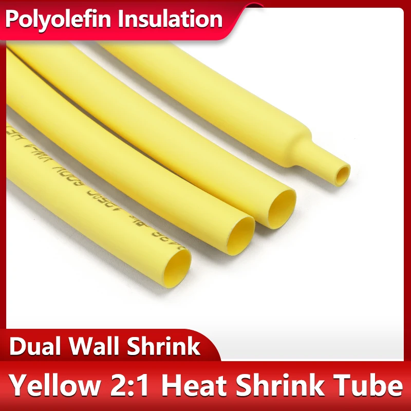 1/2/5M Yellow 2:1 Heat Shrink Tube Dia 0.6mm ~ 80mm Polyolefin Waterproof Insulation Dual Wall Shrinking Tube Sleeve Sheath Wrap